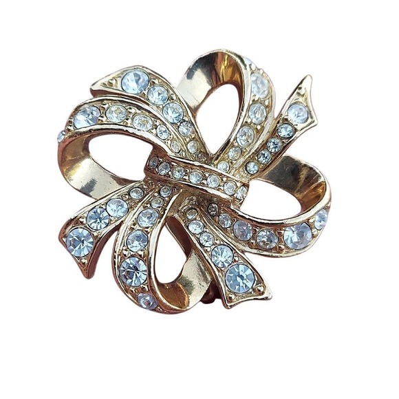 Vtg KJL for Avon Runway Elegance GP Rhinestone Swirling Bow Earrings Exc‎ - Picture 2 of 6